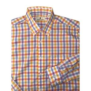 Southern Pines Mens Medium Gingham Check Button Down Shirt Orange Blue Purple